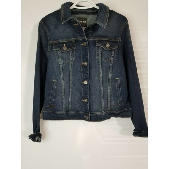 Torrid Premium Denim Jacket Stretch Long Sleeve Button Down Women's Size 0 - Picture 2 of 8
